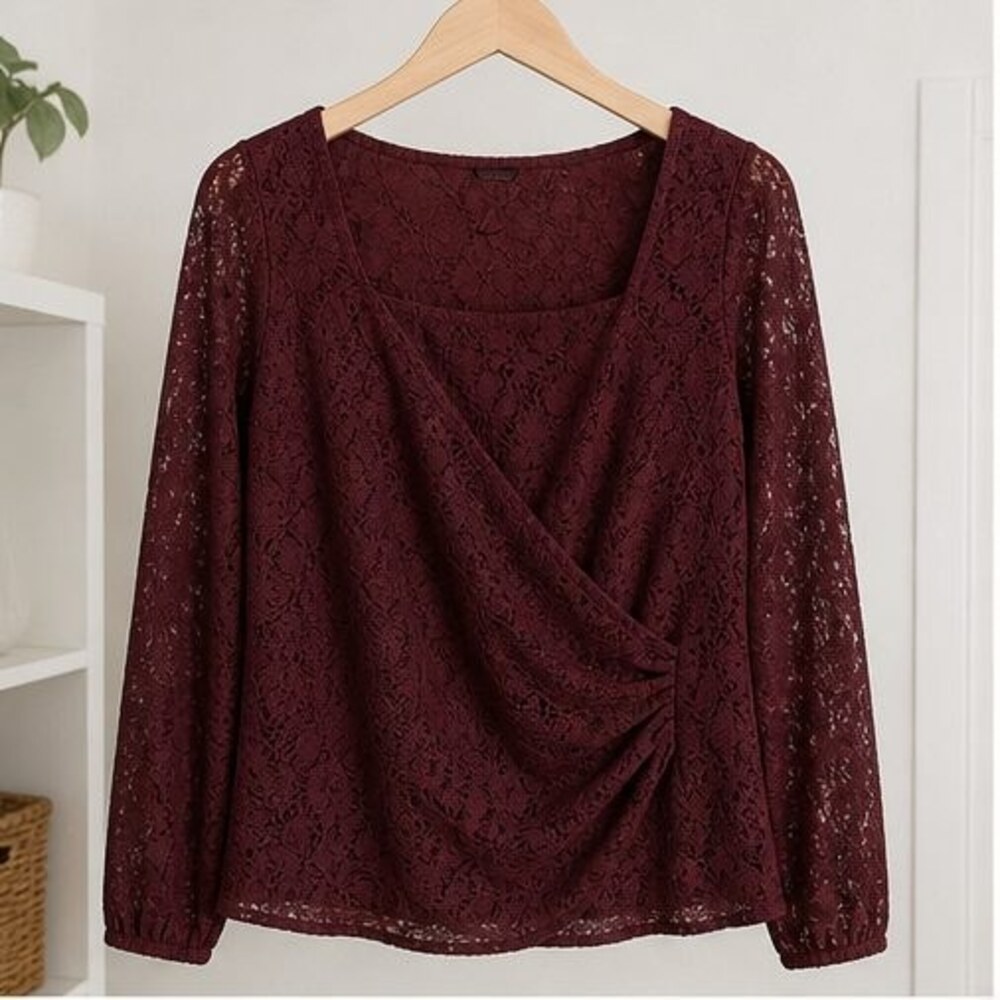 Burgundy Tie Neck Blouse